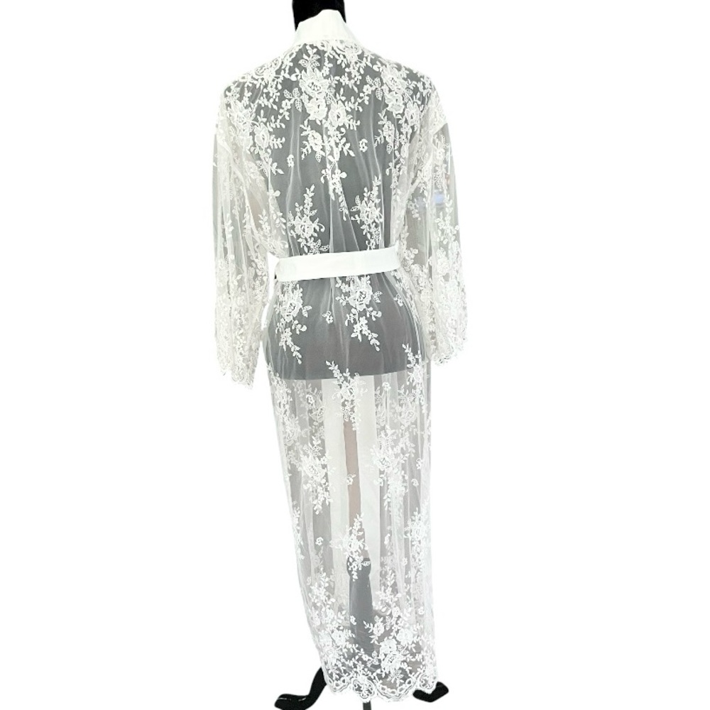 Rya Collection Darling Robe womens MEDIUM / LARGE lace mesh ivory bridal wedding - Picture 5 of 10